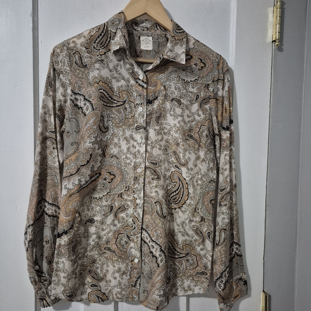 J. Crew The Perfect Shirt Paisley Print Button Up Top Sz S/M